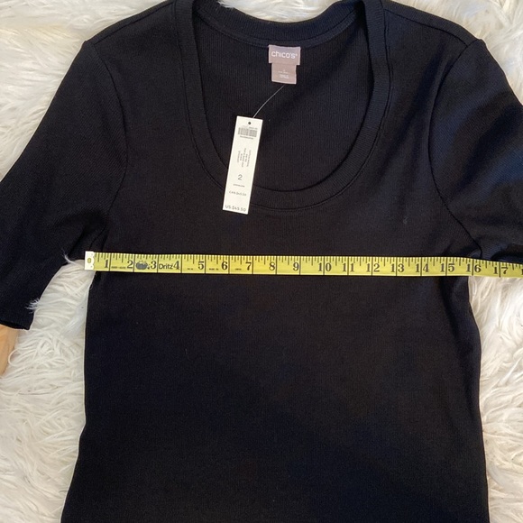 NWT Chico’s Black Cotton Modal Rib Tee SS Basic Knit Size 2 US Large - Picture 4 of 11